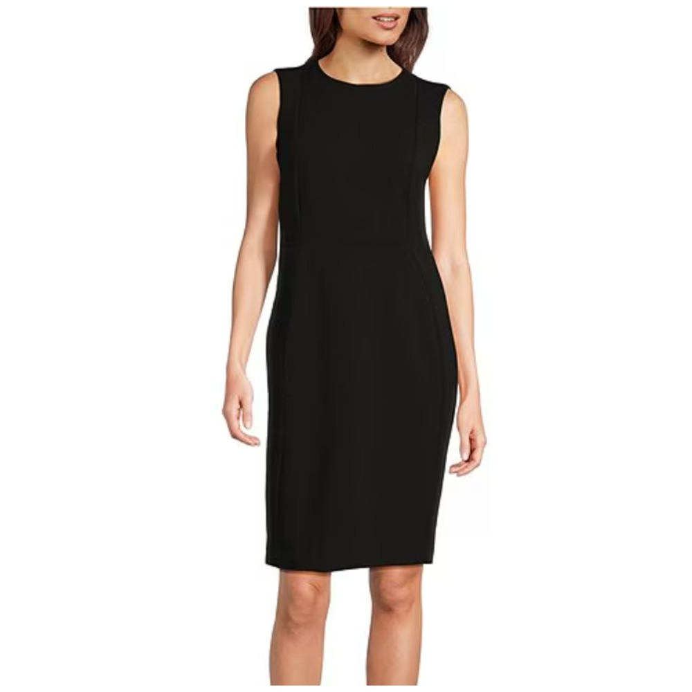 NEW Calvin Klein Black Sleeveless Exposed Zipper Sheath Dress Size 12 Gold Basic